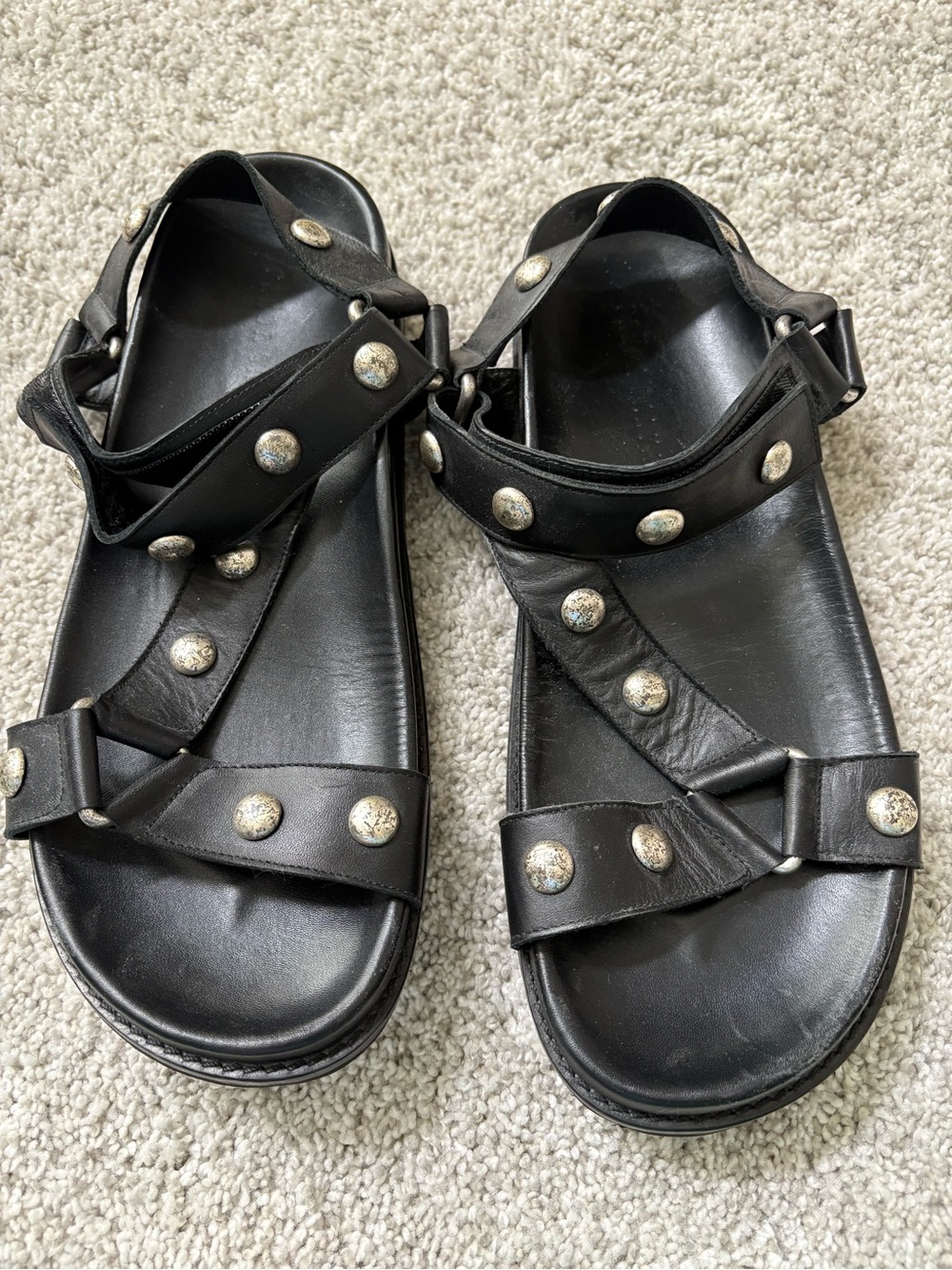 Freda Salvador Adair Asymmetrical Black Studded Leather Women’s Sandals